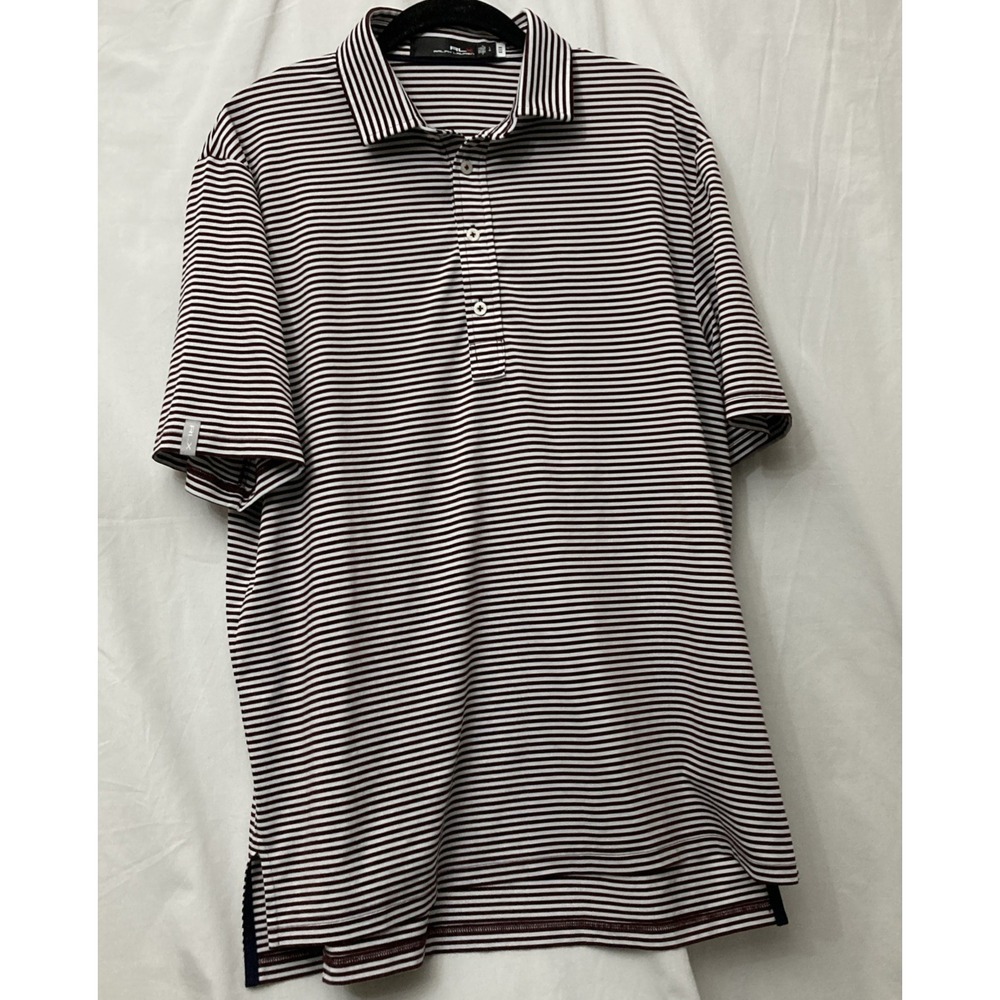 RLX Ralph Lauren Mens Maroon & White Striped Classic Fit Stretch Jersey Polo - L